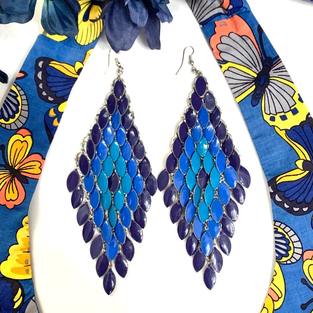 Diamond peacock blues shoulder duster earrings